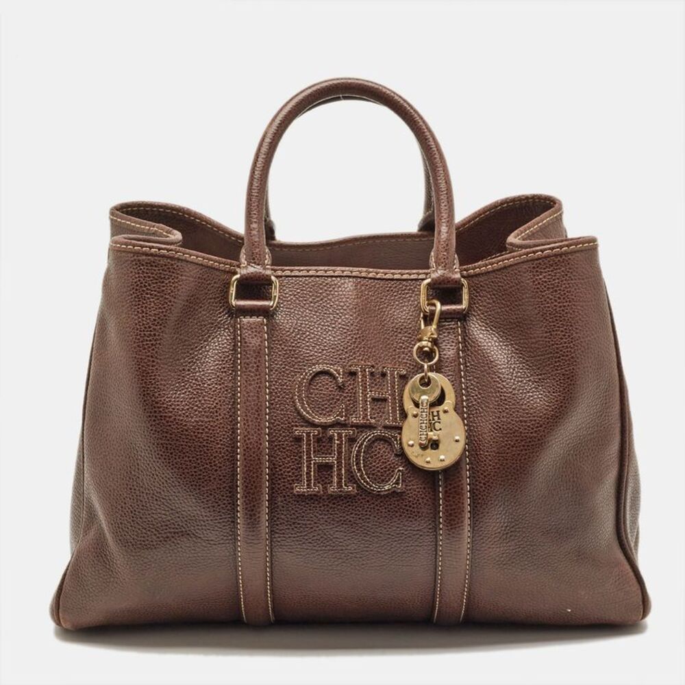 Ch Carolina Herrera Matteo Dark Brown Grained Leather Tote